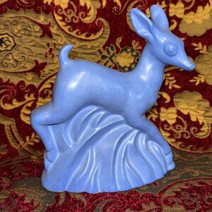 Vtg Niloak Deer Planter Vase Art Deco 1930s Ozark Blue Matte Pottery 8 1/4 inch